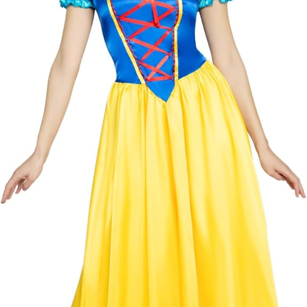 3 Piece Classic Snow White Dress With Lace-Up Bodice & Bow Headband - Size Large